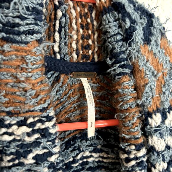 Free People Lona Wrap Cardigan Womens Size Small No Belt Blue Brown White - Picture 3 of 9